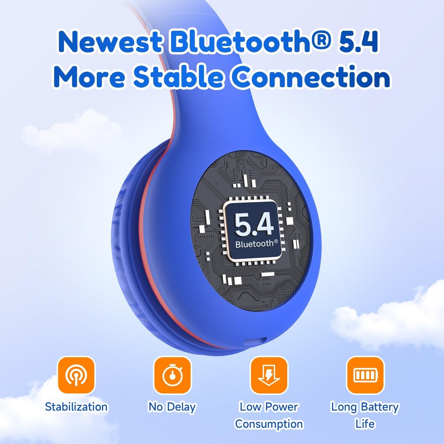 EarFun K2 Kids Bluetooth Headphones, Kids Headphones with Volume Limited, 40H Playtime, Built-in Mic, Stereo Sound, Foldable Over-Ear Headphone for School/Travel/iPad/Tablet, Blue