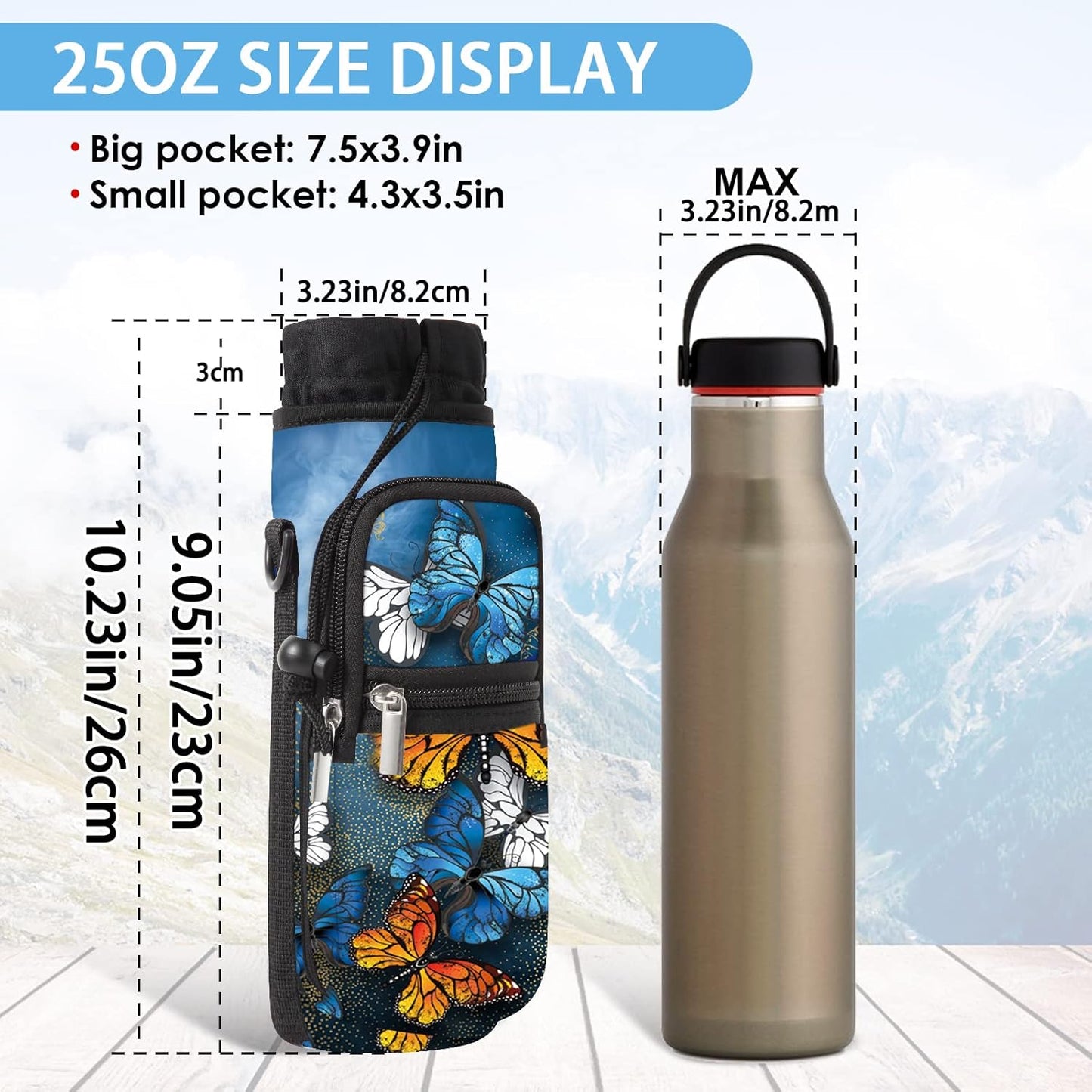 25/32/40/64oz Water Bottle Bag Holder Carrier-Insulated Crossbody Sling Case Sleeve with Strap & Pockets for Men Women Gym Cycling Travel Walking Hiking Camping