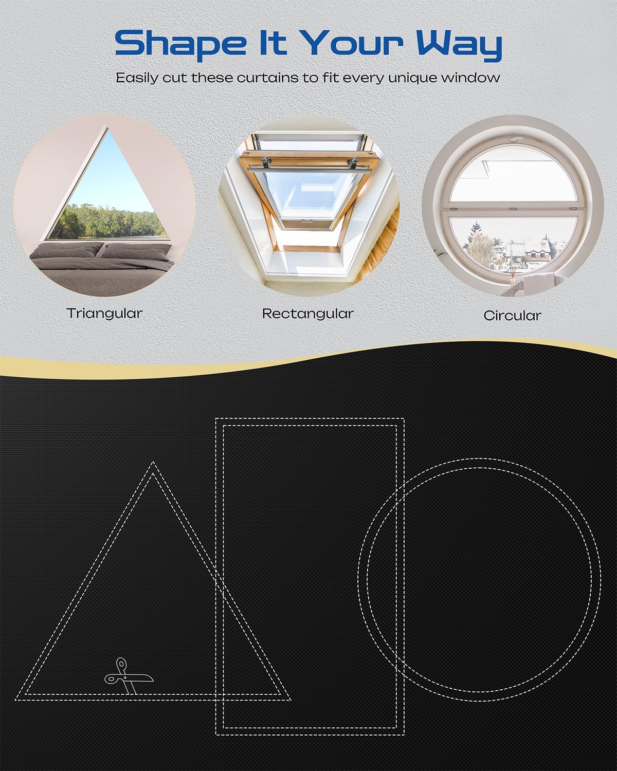 20" W x 48" L 100% Portable Blackout Curtains, Total Darkness No-Drill Black Out Window Cover,Temporary Blackout Shades with Hook & Loop Tape, for Bedroom, Nursery, Dorm, Travel (Black)