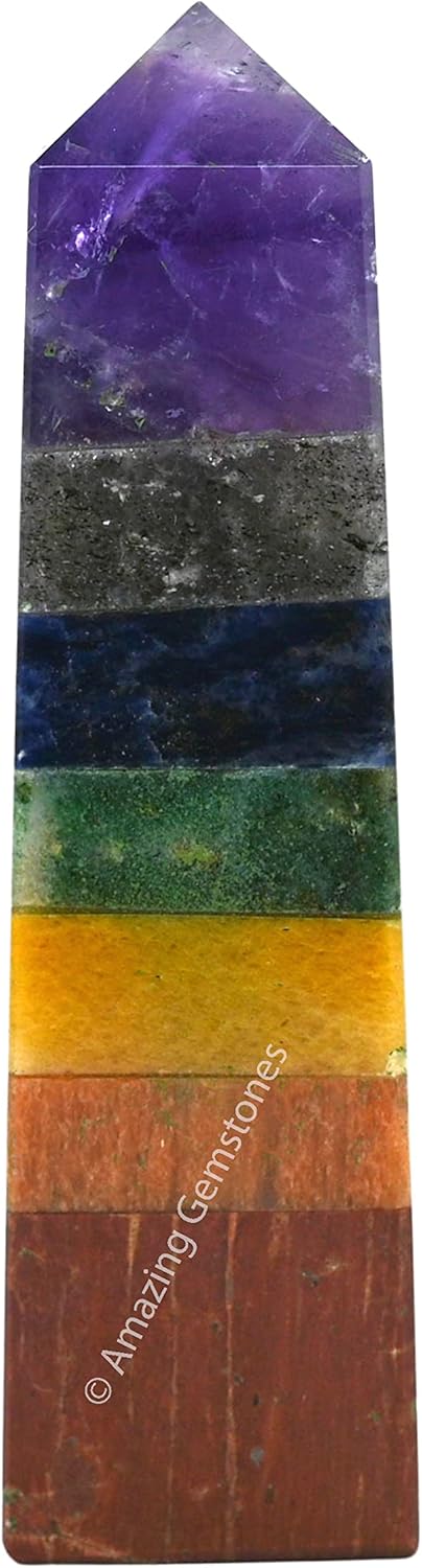 Amazing Gemstone Seven Chakra Crystal Towers ~ Natural Healing Crystal Point Obelisk for Reiki Healing and Crystal Grid (2 to 3 INCH)