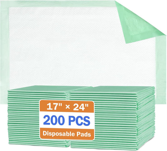 Disposable Underpads 17"×24"(200 pcs) Light Absorbent Bed Pads Small Chucks Pads for Kids, Puppy, Cat and Tioilet