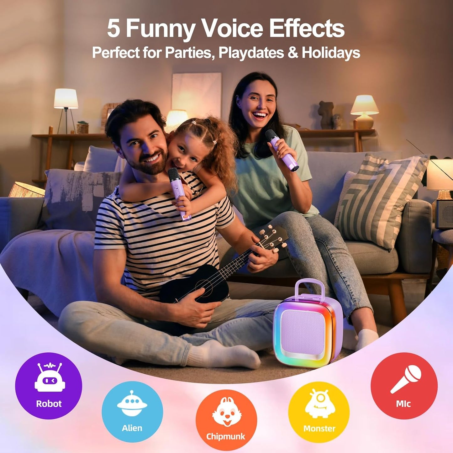 Kinglucky Karaoke Machine for Kids Girls Ages 3-12 with 2 Light-Up Microphones, Bigger Size Yet Portable Bluetooth Speaker with Voice Effects for Birthday, Family Fun & Party (Purple)