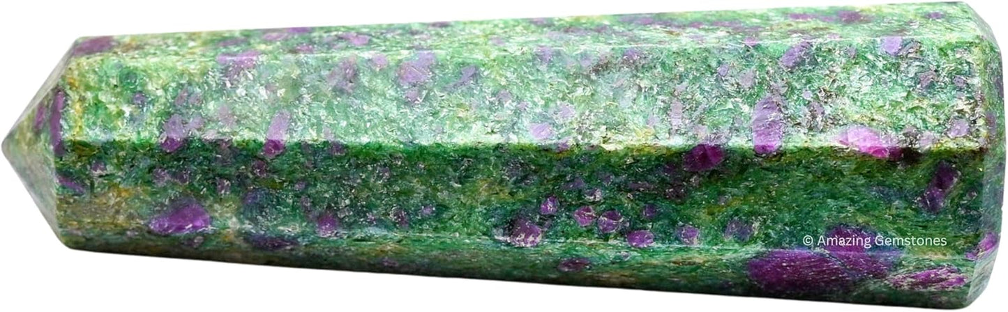 Amazing Gemstone Ruby Fuchsite Crystal Towers - Natural Healing Crystal Point Obelisk for Reiki Healing and Crystal Grid (3 Inch)