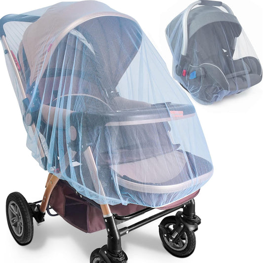Durable Baby Stroller Mosquito Net (2 Pack) - Perfect Bug Net for Strollers, Bassinets, Cradles, Playards, Pack N Plays and Portable Mini Crib (Blue)