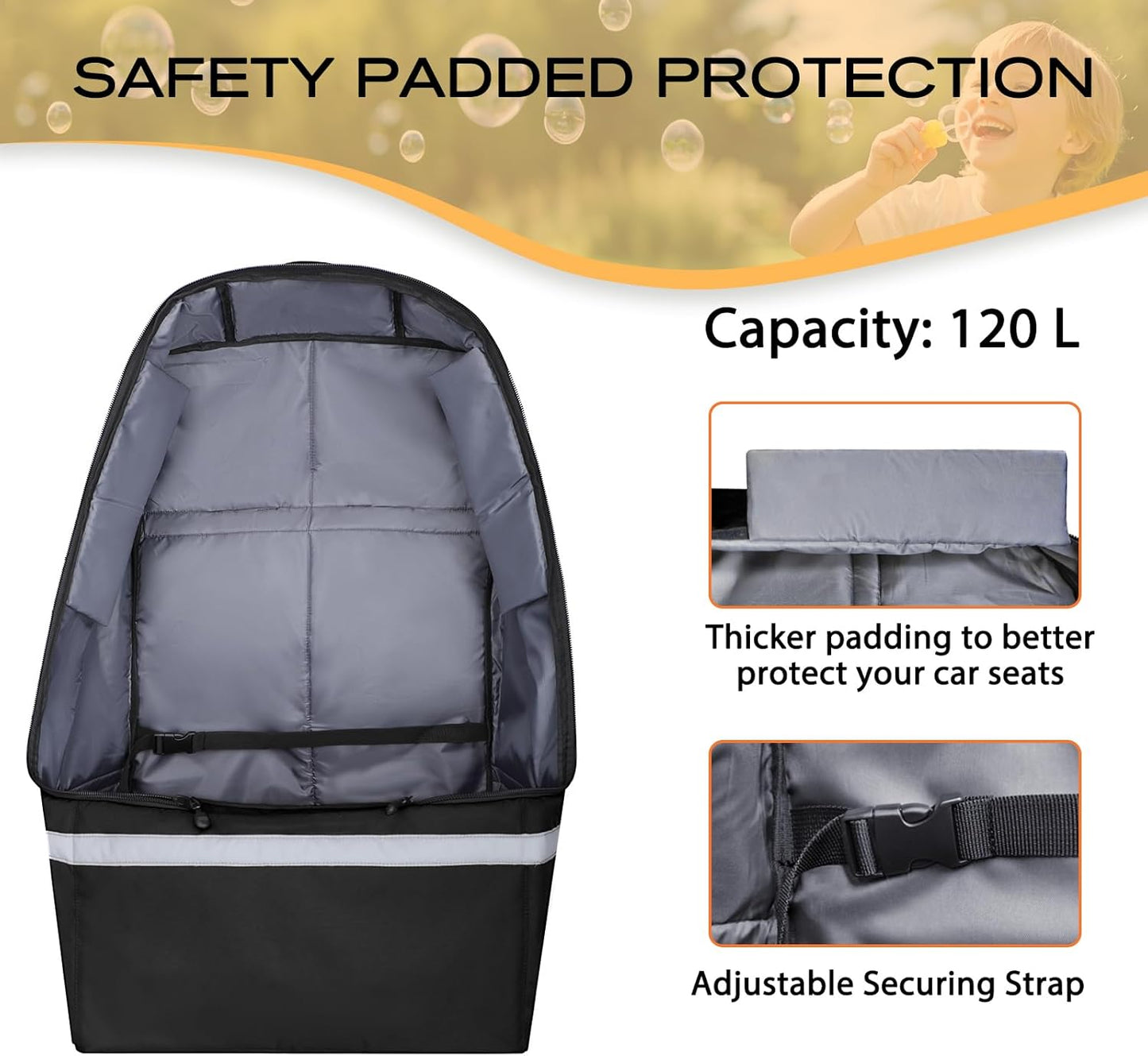 Car Seat Travel Bag for Airplane,Infant Seat Travel Bag with Shoulder Strap,Padded Car Seats Backpack with Reflective Stripes,Large Carseat Carrier Bag Travel Car Seat Cover, Black