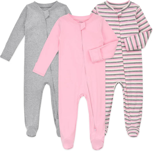 Aablexema Baby Footie Pajamas with Mittens - 3Pcs Infant Footed Sleeper Cotton Sleepwear Outfits