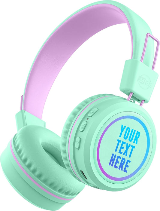MEE audio KidJamz KJ55BT Personalized Bluetooth Wireless Safe Listening Headphones for Kids w/Custom LED-Backlit Design, Volume Limiter, Microphone; Kids Headset for School/iPhone/iPad/Tablet (Mint)