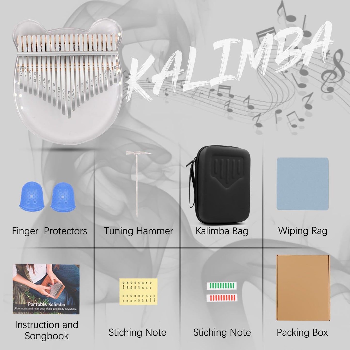 Acrylic Kalimba Thumb Piano,YUNDIE Portable 17/21 Keys Mbira Crystal Finger Piano, Musical Instruments Birthday Gift for Kid Adult Beginners Professional(Clear) (21 Keys)