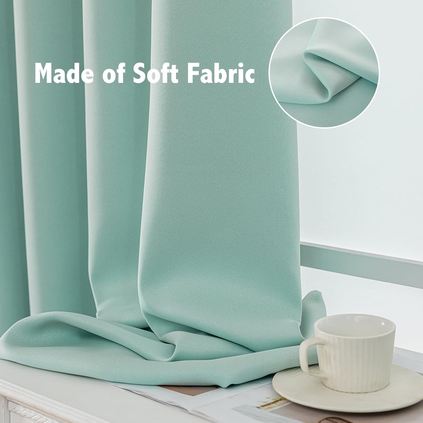 Anytime 100% Blackout Curtain Set, Thermal Insulated & Energy Efficiency Window Draperies for Guest Room, Full Shading Panels for Shift Worker and Light Sleepers（Light Blue, 2 Panels, 37W x 63L）