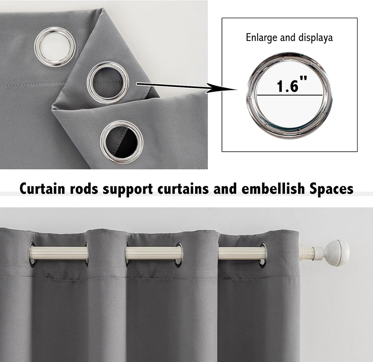 Anytime 100% Blackout Curtain Set, Thermal Insulated & Energy Efficiency Window Draperies for Guest Room, Full Shading Panels for Shift Worker and Light Sleepers（Grey, 2 Panels, 52W x 90L）