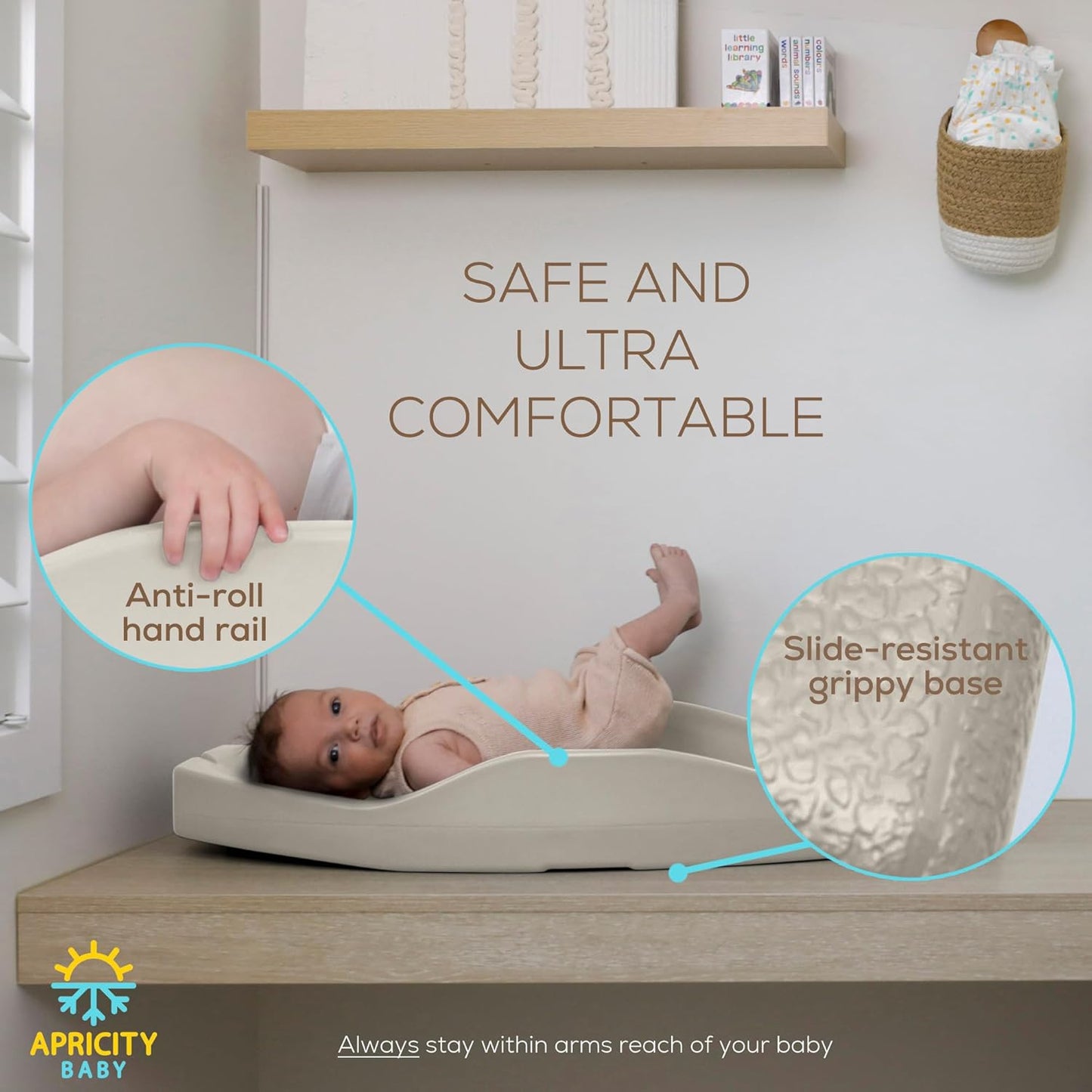 Apricity Baby Changing Pod- Beige -Waterproof Non-Slip Changing Pad Easy-to-Clean Diaper Changing Station for Dresser Tops Large Portable Wipeable Changing Pad for Newborns to Toddlers Diaper Changer