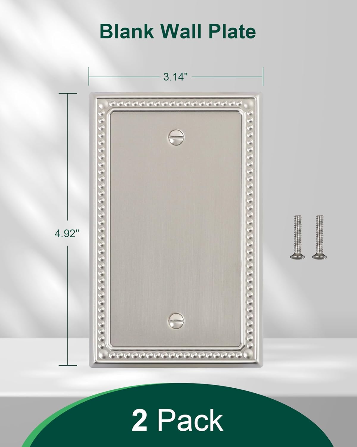 2-Pack Blank Outlet Cover Wall Plate, Metal Switch Plates Outlet Covers, Brushed Nickel Pearls Beaded Decorative Wall Plates