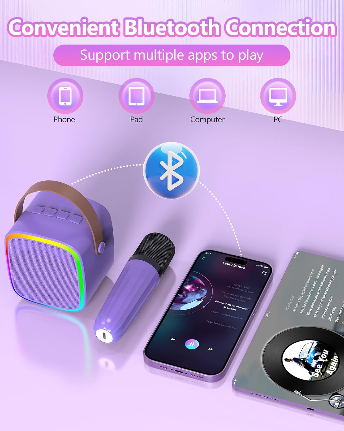 Mini Karaoke Machine with 2 Wireless Microphones, Kids Toys Portable Bluetooth Speaker for Kids Adults Toddler, Christmas Girls Toys for 4 5 6 7 8 9 10 12 Year Old Birthday Gift Ideas (Purple)