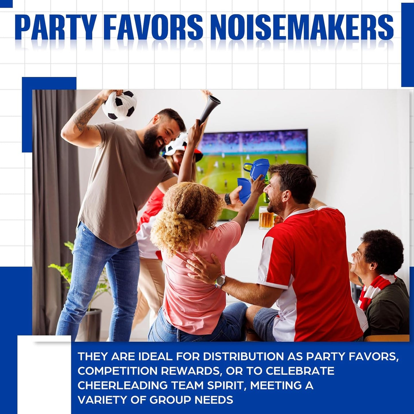 6 Pcs 3 Inch Metal Cowbells Noise Maker Hand Percussion Cow Bells with Handles for Sporting Events Cheering Noisemakers Weddings Team Spirit Sports Party Favors (Blue)