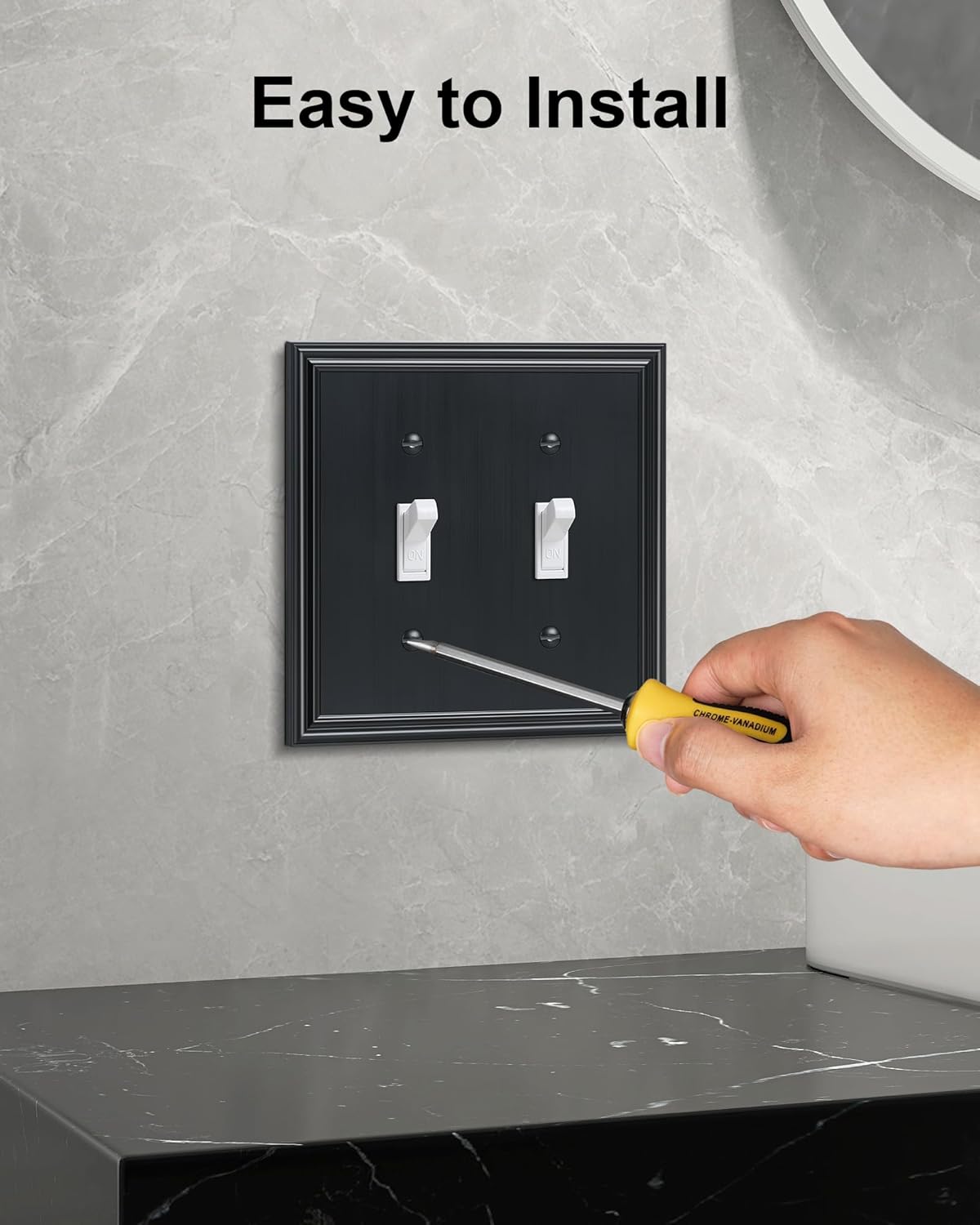 2-Pack Double Toggle Light Switch Cover Plate, Durable Solid Zinc Alloy Decorative Dual Switch Plate Covers, Black 2 Gang Wall Plate, Corrosion Resistant