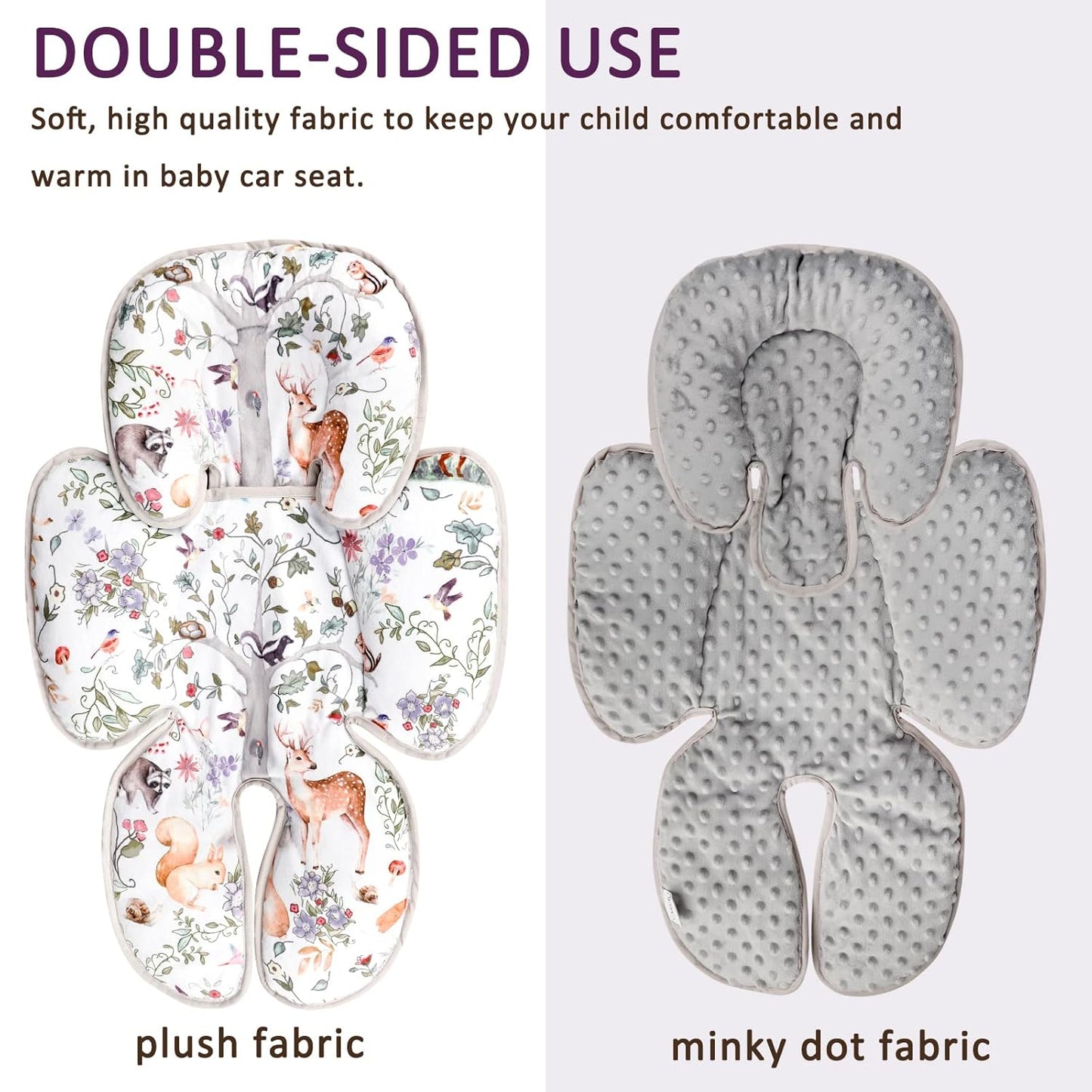 2 in 1 Infant Car Seat Insert, Car Seat Head Support Baby Girls Boys, Soft Newborn Carseat Insert Cushion, Perfect for Carseats, Strollers, Swings (Gray Animals)