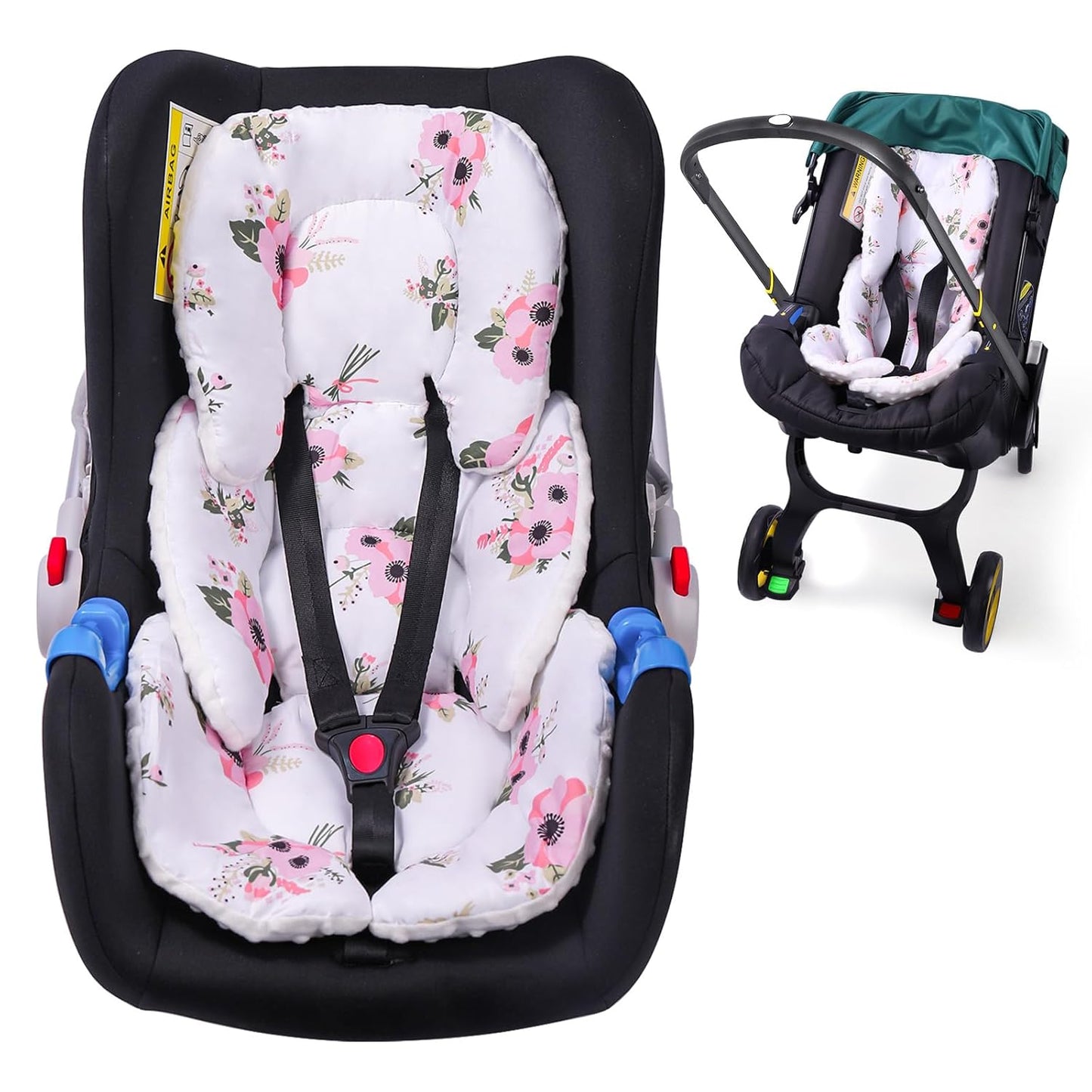 THE KENKYO 2-in-1 Reversible Infant Car Seat Insert for Newborn, Mink Dot Baby Car Seat Head & Body Support with Cotton Filled, Breathable Baby Car Seat Cushion for Strollers, Swings and Bouncers