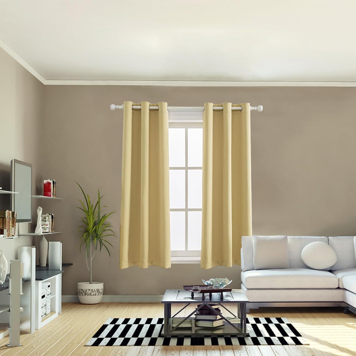 Anytime 100% Blackout Curtain Set, Thermal Insulated & Energy Efficiency Window Draperies for Guest Room, Full Shading Panels for Shift Worker and Light Sleepers（Beige, 2 Panels, 42W x 45L）