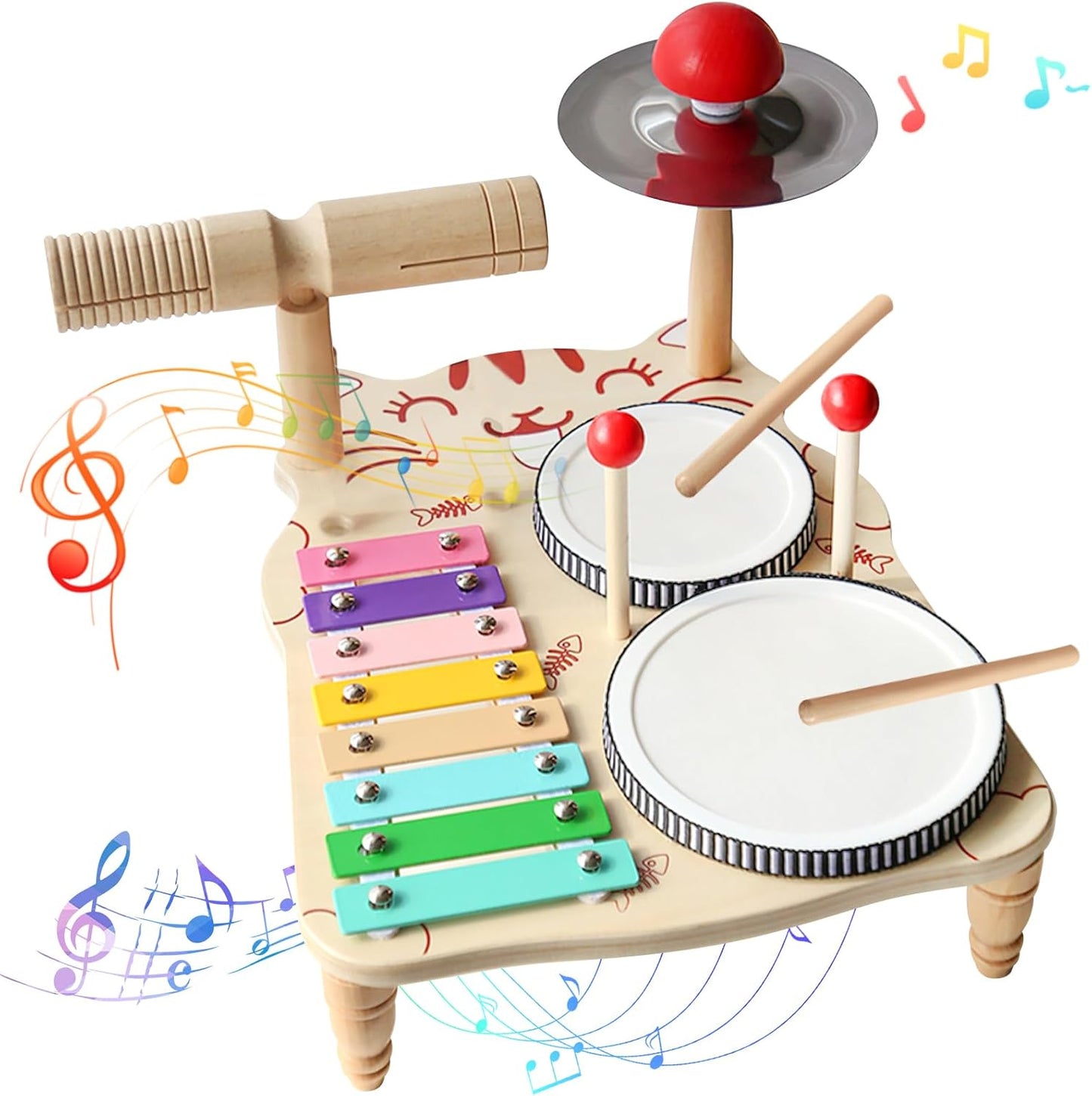 Kids Drum Set -5 in 1 Musical Instruments for Toddlers, Baby Percussion Instruments Preschool Educational Toys, Xylophone Tambourine Birthday Gifts for Boys and Girls(Big Kids Drum Set)