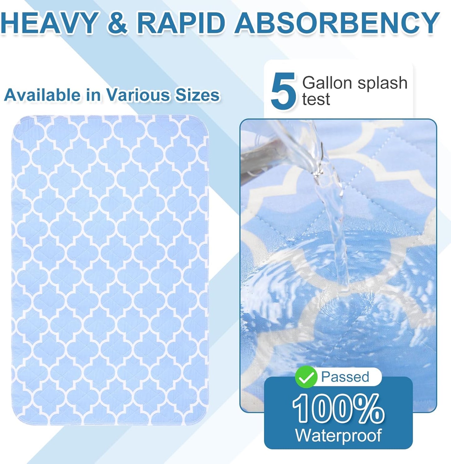 OUTCREATOR® Washable Bed Pads 34" x 36" (Pack of 2), Incontinence Mattress Protector, Anti-Slip Waterproof Underpads for Adults Kids Elderly Pets, Absorbency & Reusable Bedwetting Pads (Blue)