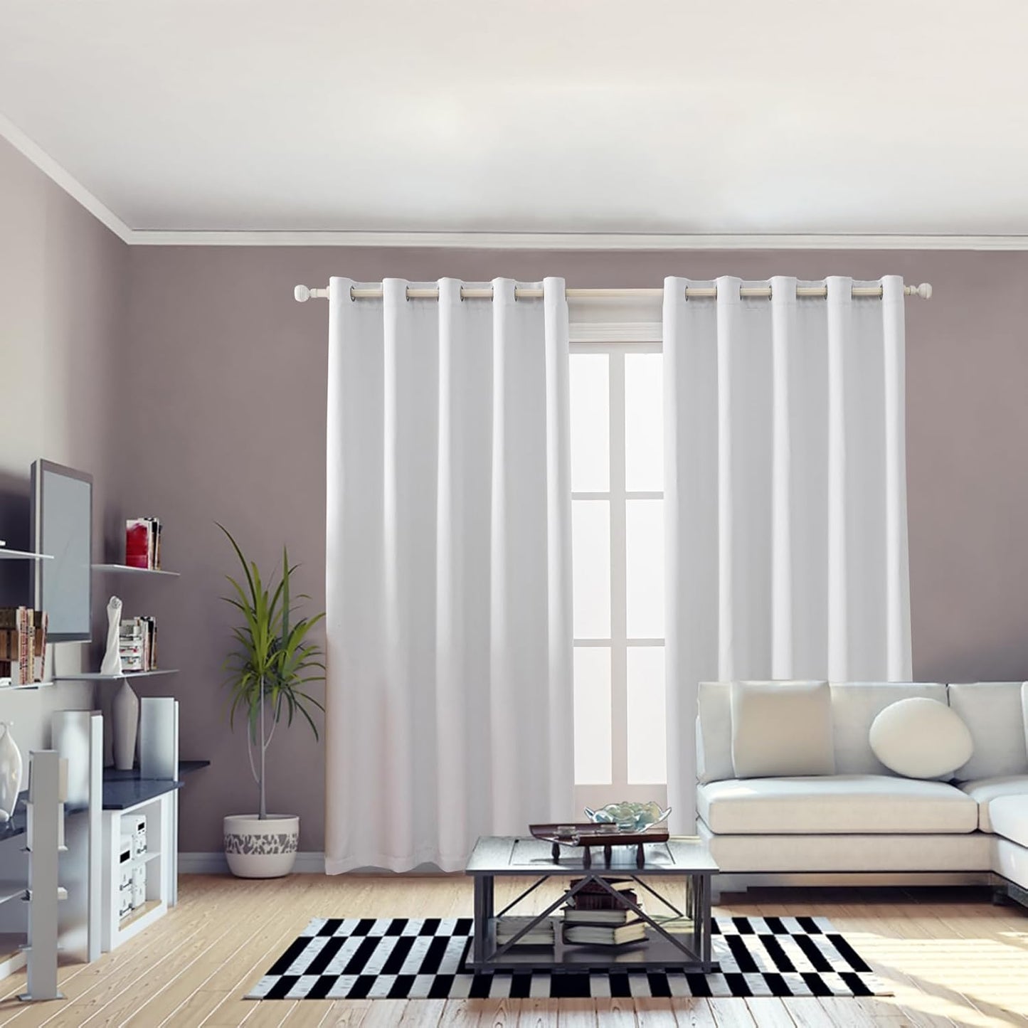 Anytime 100% Blackout Curtain Set, Thermal Insulated & Energy Efficiency Window Draperies for Guest Room, Full Shading Panels for Shift Worker and Light Sleepers（Greyish White, 2 Panels, 70W x 72L）