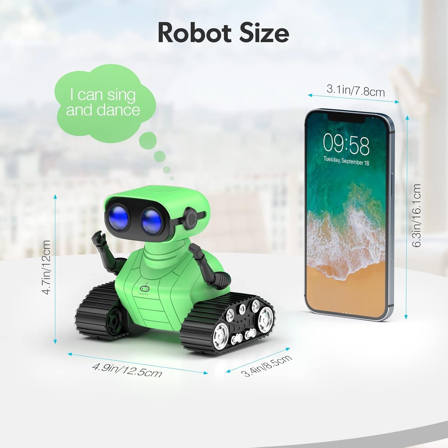 ALLCELE Robot Toys, Rechargeable RC Robot for Boys and Girls, Remote Control Toy with Music and LED Eyes, Gift for Children Age 3 Years and Up - Green