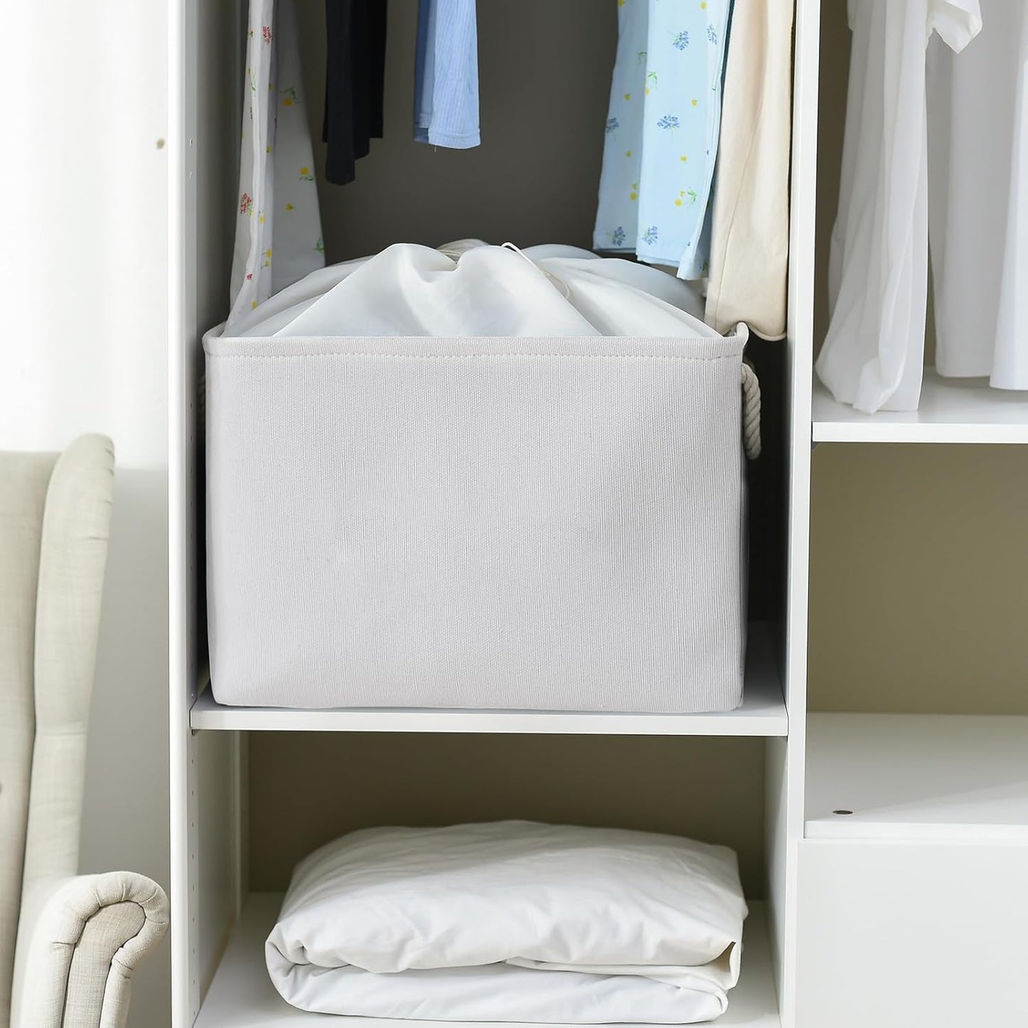 TheWarmHome Organization and Storage Basket for Shelves - Extra Jumbo 3 Pack 20.5x15.8x13.8 inch Cube Storage Bins for Toy Closet Box Home Organizer Gift (White)