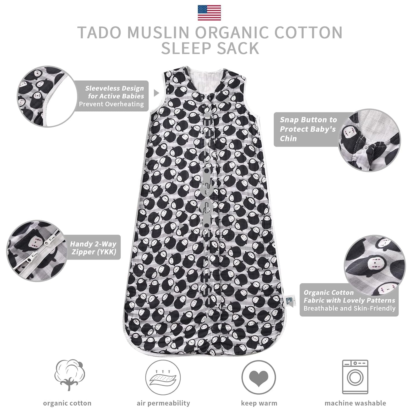 Baby Sleep Sack 2-4 T Baby Wearable Blanket 100% Organic Cotton 0.5 TOG Toddler Sleeping Sacks 2- Way Zipper Soft Lightweight X-Large