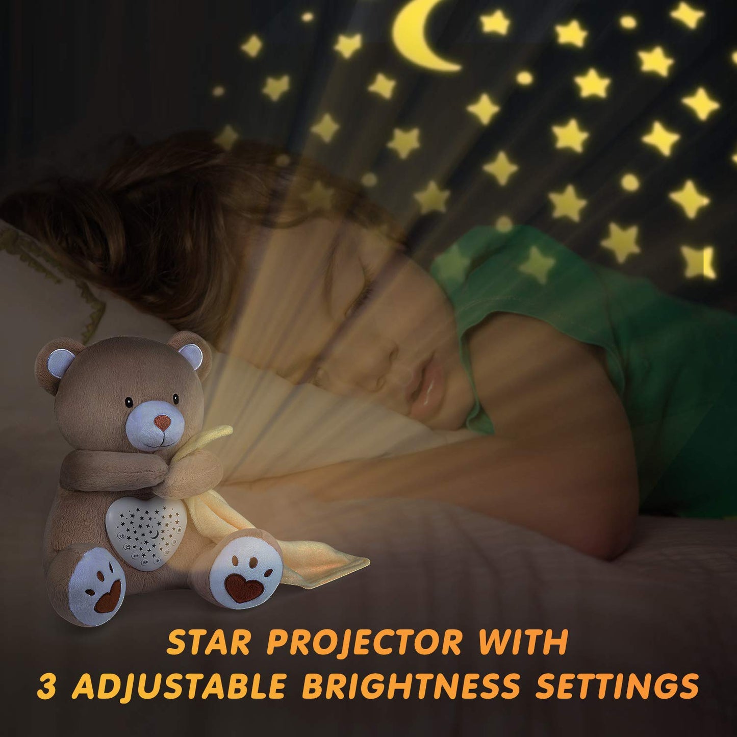 BEREST Rechargeable Baby Sleep Soother Bear, Mom's Heartbeat & Lullabies, White Noise Sound, Nursery Decor Night Light Projector, Toddler Crib Sleeping Aid, Baby Shower Gifts