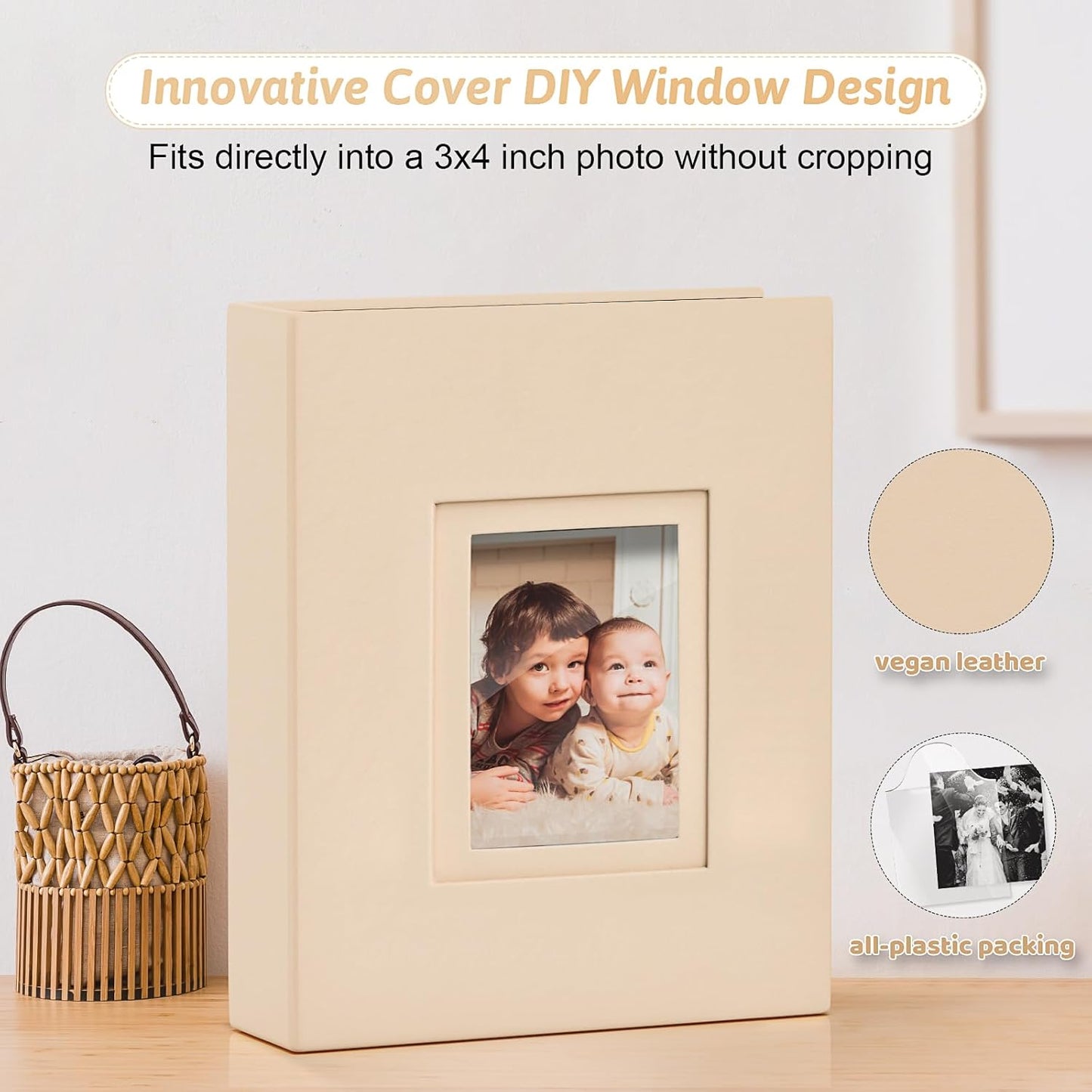 Popotop Photo Album 4x6 100 Pockets with Leather Hardcover Cover, Small Photo Album Holder Book with 50Pcs Pages for Family Travel Wedding Baby Gifts