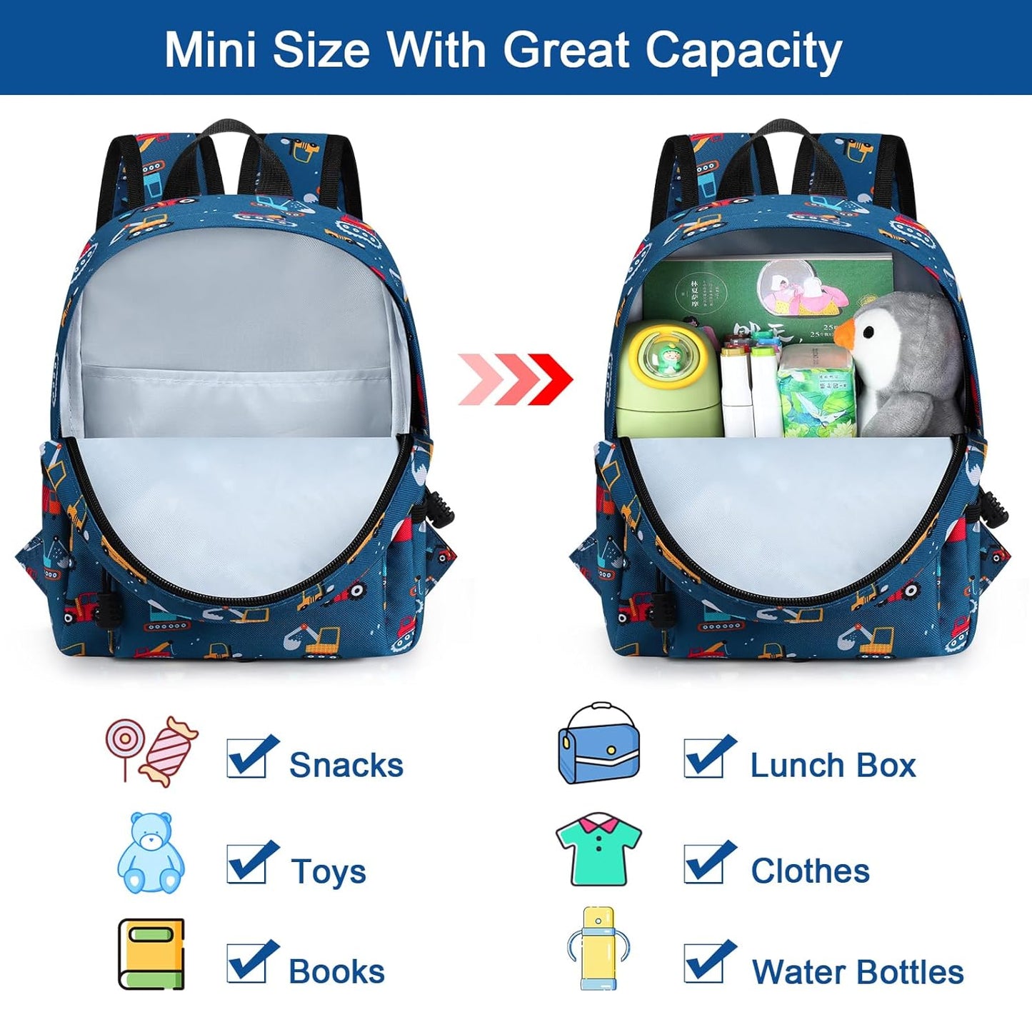 Accmor Toddler Backpack with Leash, Cute Baby Backpack with Anti Lost Wrist Link, Mini Kids Backpack Leash Walking Harness for Travel, Adjustable Excavator Backpack Tether for Boys Girls Ages 1-3