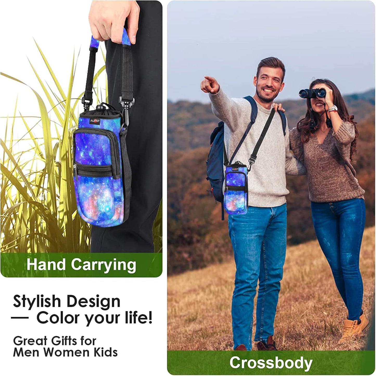 AUPET Water Bottle Sling Bag Sleeve Holder Carrier 25/32/40/64 oz,Insulated Crossbody Water Bottle Case Cover with Strap and Pockets for Men/Women Walking Hiking