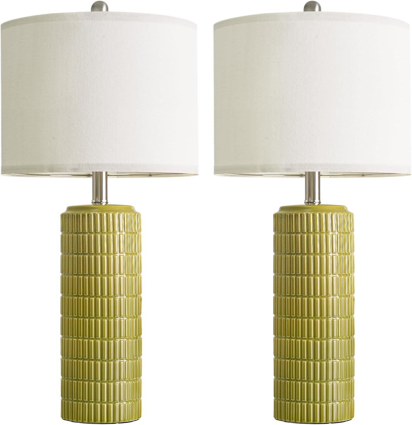 PoKat 27.5'' Tall Table Lamps for Living Room Set of 2, Mid Modern Century Ceramic Bedroom Lamps for Night Stands, Bedside Lamps for Bedroom, Nightstand Lamps for Side End Table Hallway, Green
