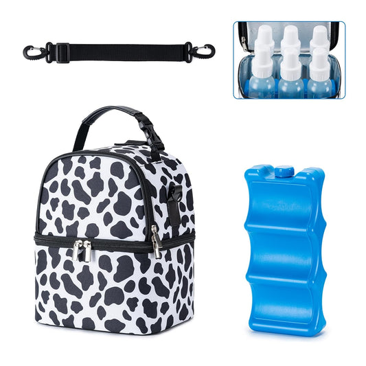 Breastmilk Cooler Bag with Ice Pack Fits 6 Baby Bottles up to 9 Ounce, Breast Milk Pump Cooler Bag with Shoulder Strap for Nursing Mom Daycare, Work, Travel