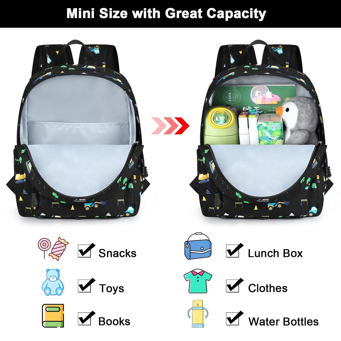 Accmor Toddler Backpack Leash, Mini Child Backpack with Anti Lost Wrist Link, Cute Kids Backpack Walking Harness for Outdoor Travel, Adorable Excavator Backpack Tether for Baby Boys Girls Ages 1-3