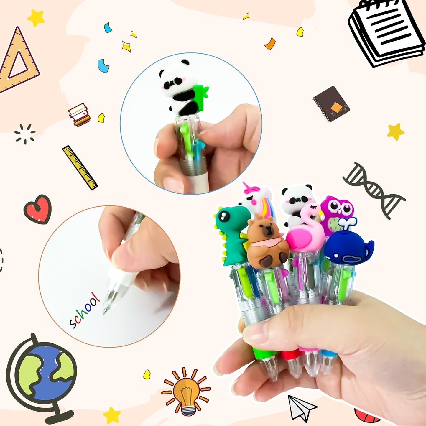 28 Set Back to School Gifts,28 Multicolor Animals 4-in-1 Fun Pens, 28 Welcome Cards and 28 Gift Bags First Day of School Gift for Welcome Back To School Student Gift Bulk Office School Exchange Gifts