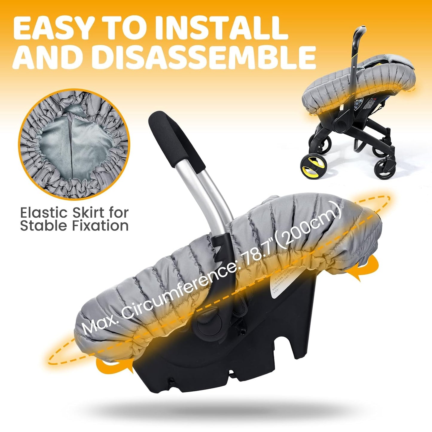 Orzbow Winter Car Seat Cover - Baby Car Seat Cocoon Cover for Boys & Girls, Warm Carseat Canopy Cover to Protect Baby from Wind, Rain & Snow, Waterproof, Universal Fit for Infant Car Seat, Light Grey