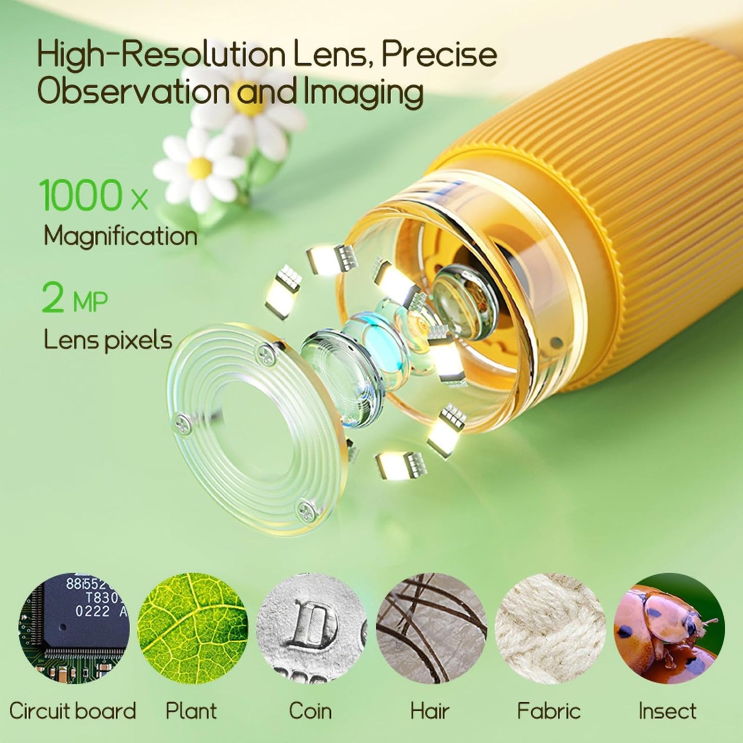 Kids Microscope Pocket Microscope -1000X Portable Microscope for Kid | Photo and Video Mini Microscopes | 2'' Digital Little Scientist Microscopes for 3-10 Age Years Old Boys Girls Toys Gifts