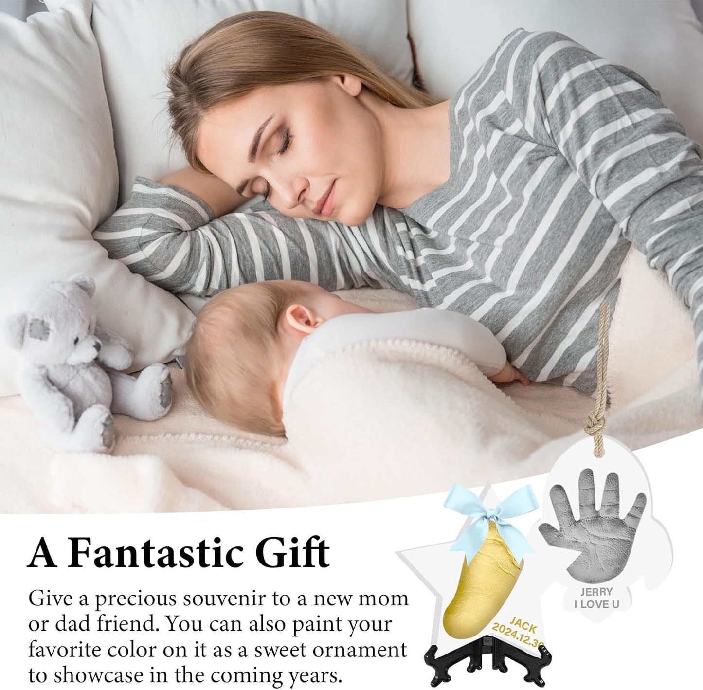 Baby Handprint Footprint Keepsake Ornament Kit, Personalized Baby Foot Printing Kit for Newborn Clay Impression Handmade DIY Imagination to Create