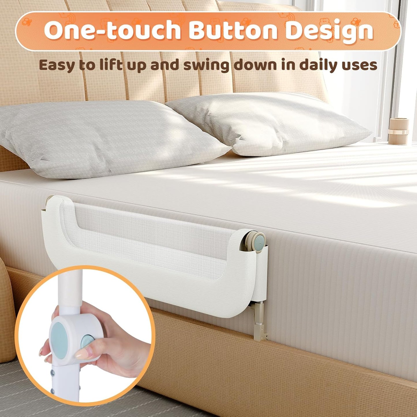 Bed Guard Rail for Toddlers - 47inch Foldable & Adjustable Height Baby Bed Safety Side Rails - Large Toddler Crib Railing Guard for Twin, Bunk, Full Size, Queen & King, Full Size Bed