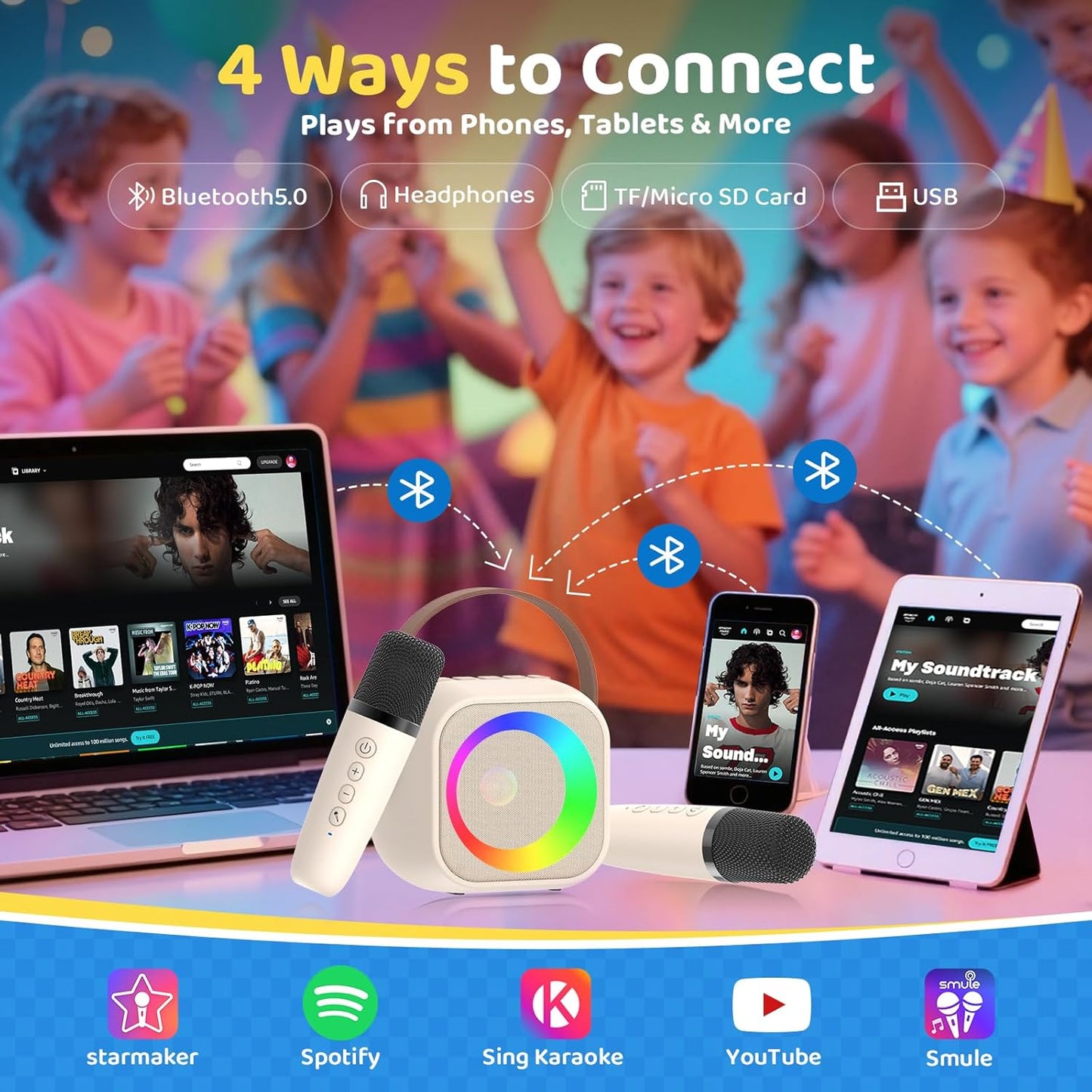 Karaoke Machine for Kids, Toys for 3-12 Years Old Girls Gifts, Kids Karaoke Microphone Machine Toy, Best Fun Christmas Birthday Gifts for 5 6 7 8 9 10 11 Years Teens Girl Boys Beige 2 Mic