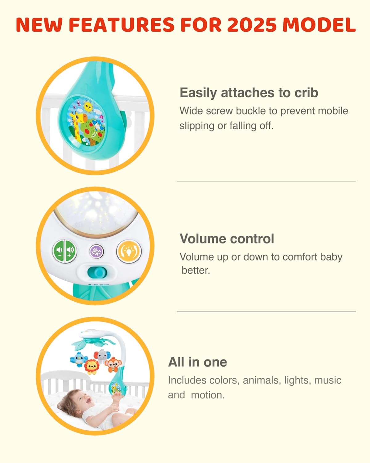 KiddoLab Baby Crib Mobile with Relaxing Music. Includes Ceiling Light Projector with Stars, Animals. Musical Crib Mobile with Timer. Nursery Toys for Babies Ages 0 and Older (New 2025 Model)