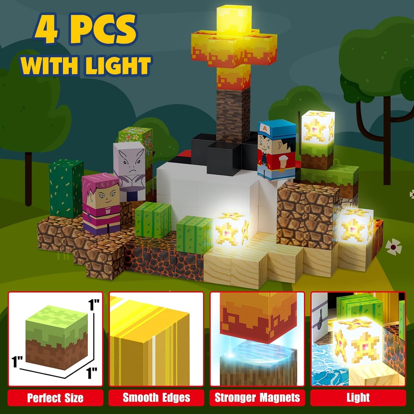 200PCS Magnetic Blocks Building Toys Set, Light Up Build 3D Magnetic Building Blocks for Kids Boys Girls Ages 3+, Magnet Cubes STEM Sensory Christmas Birthday Gift Construction Toys