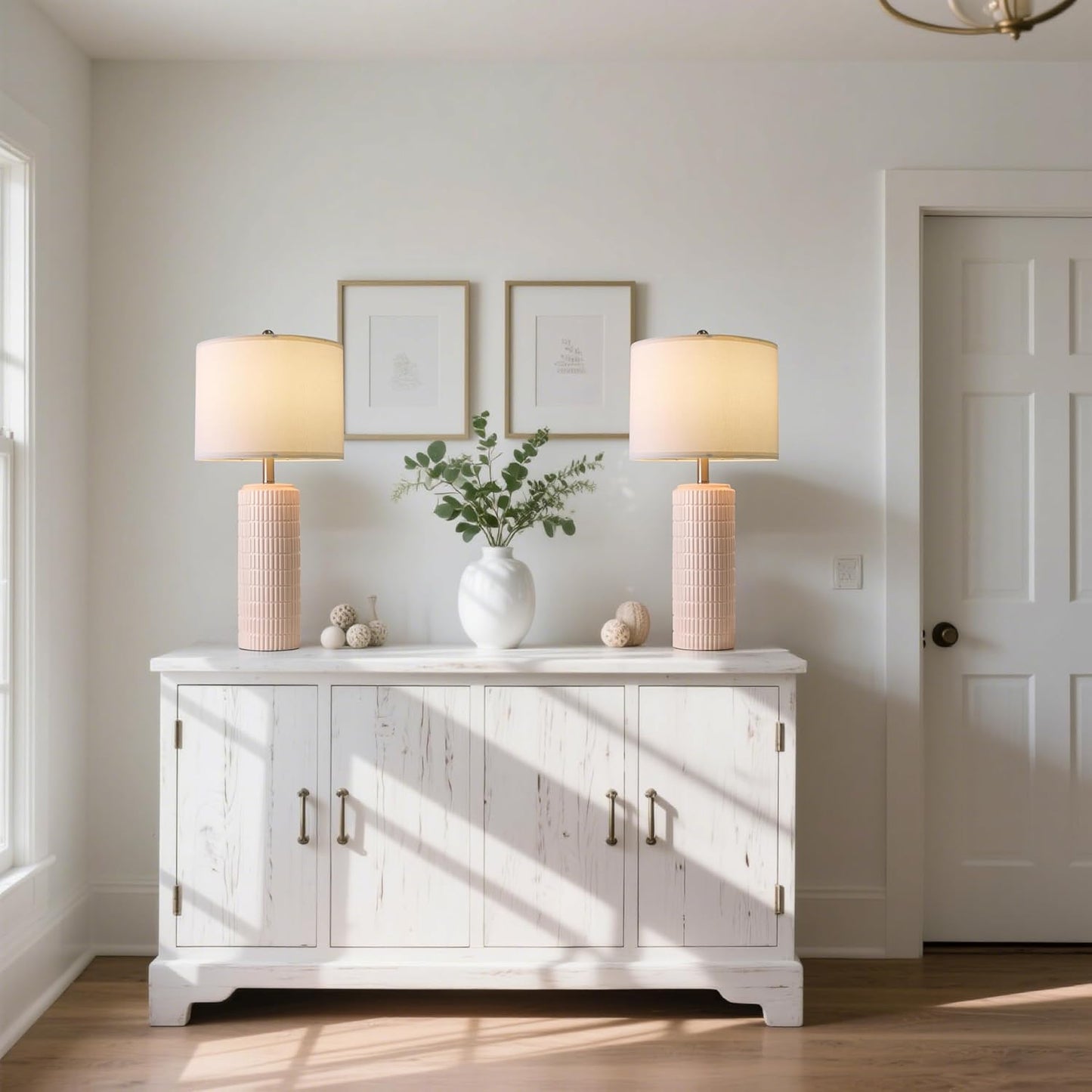 PoKat 27.5" Pink Ceramic Table Lamps for Girls Room Set of 2, Modern Bedroom Lamps, Bedside Lamps for Night Stands Living Room, Cute Lamps Pink Decor, Nightstands Desk Nursery