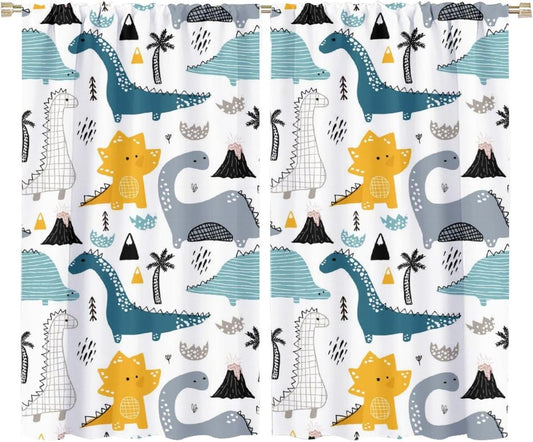 Kids Dinosaur Curtains for Boys Girls Bedroom Decor Cartoon Dino Colorful Cute Funny Wildlife Animal Printed Blackout Rod Pocket Window Drapes for Baby Nursery Playroom Living Room W36xL63in 2 Panels
