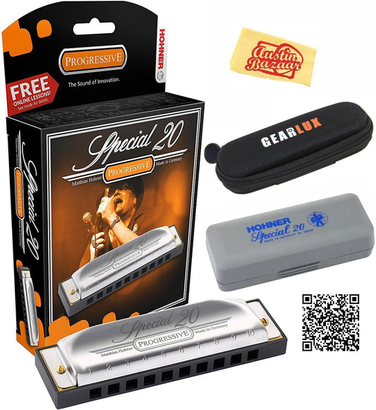Hohner Special 20 Harmonica - Key of B Bundle with Case, Pouch, Online Manual, and Austin Bazaar Polishing Cloth
