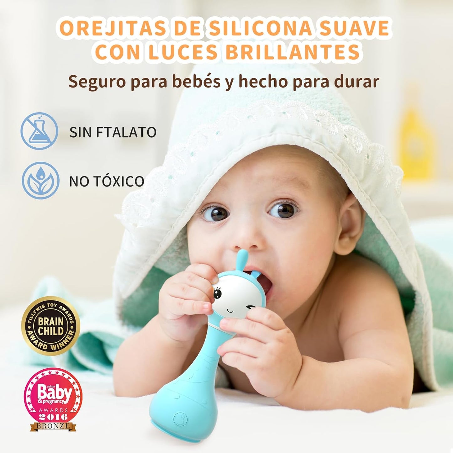 alilo Sonajero Musical para Bebés 0-12 Meses, Juguete con Luz, 66 Sonidos, 15 Canciones, 13 Cuentos, 5 Canciones de Cuna, Ruido Blanco, Reconocimiento de Colores, Regalo Recién Nacido
