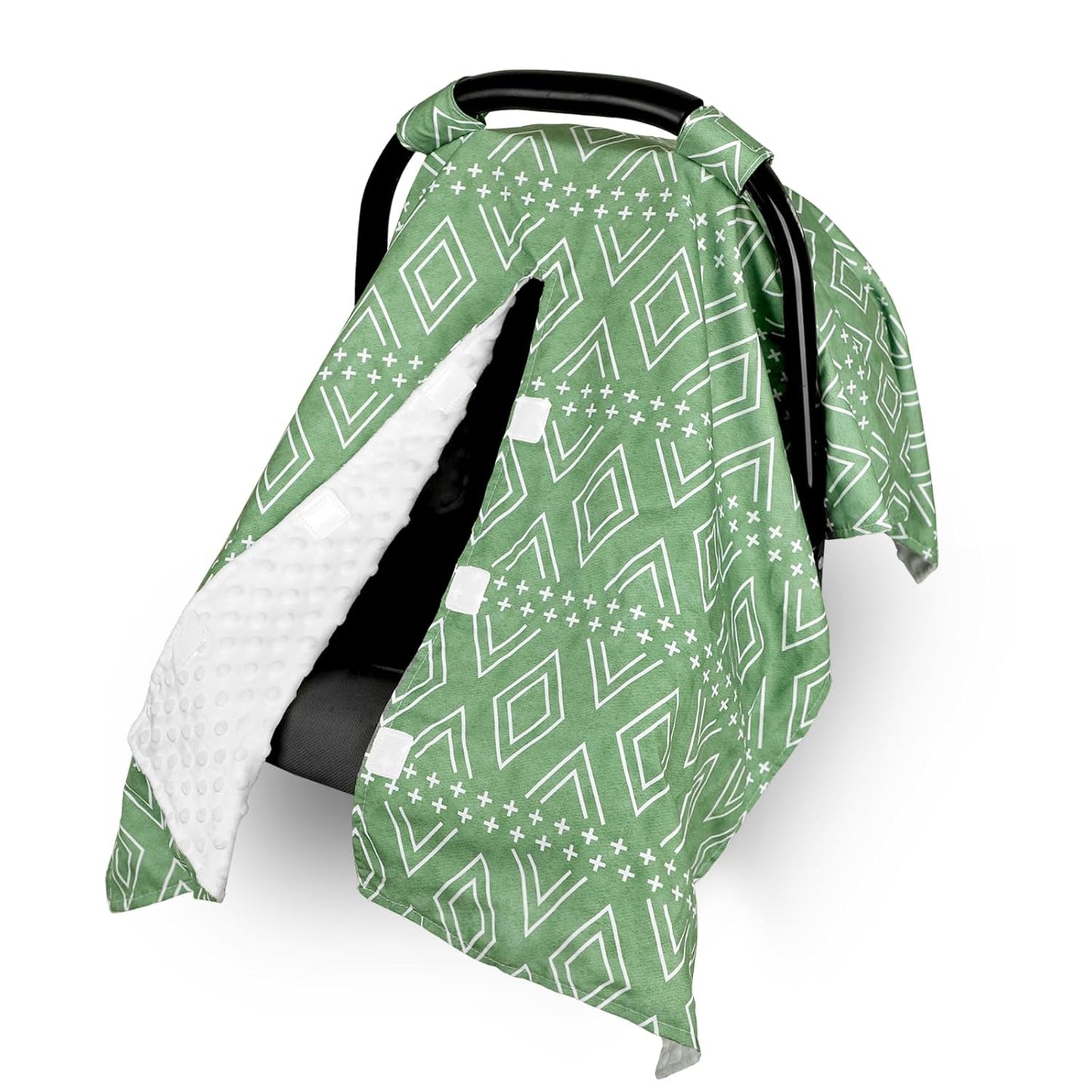 TANOFAR Baby Carseat Canopy, Peekaboo Opening Car Seat Canopy for Babies, Soft and Breathable Infant Carrier Canopy, Multi-use Baby Carrier, Stroller, Nursing Cover, Minky Blanket, Green