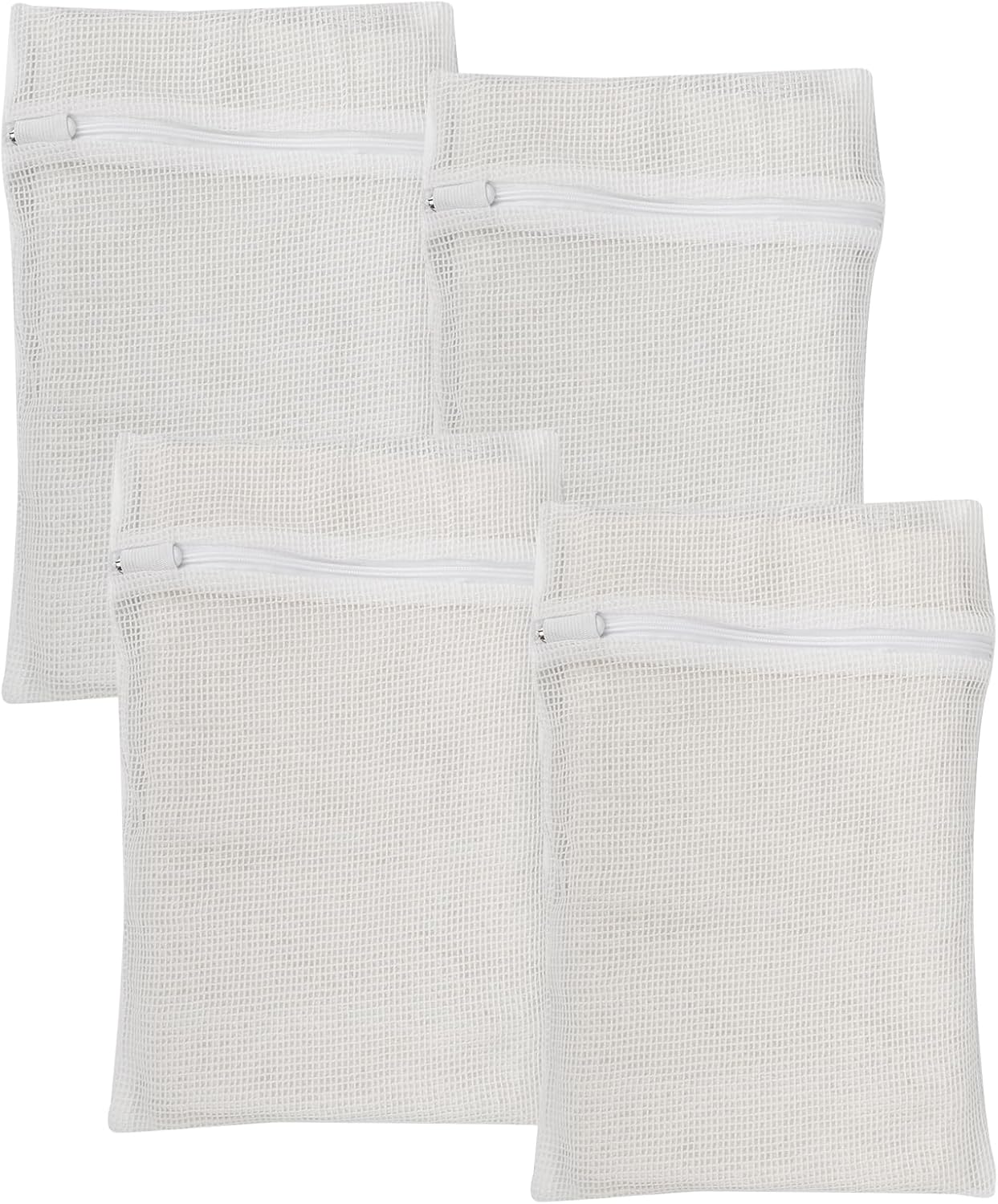 4 Piece White Small, Durable Organic Cotton Mesh Laundry Bag with Strong Zipper and Breathable Mesh, Delicate Laundry Bag for Underwear, Clothes, Pants and Socks