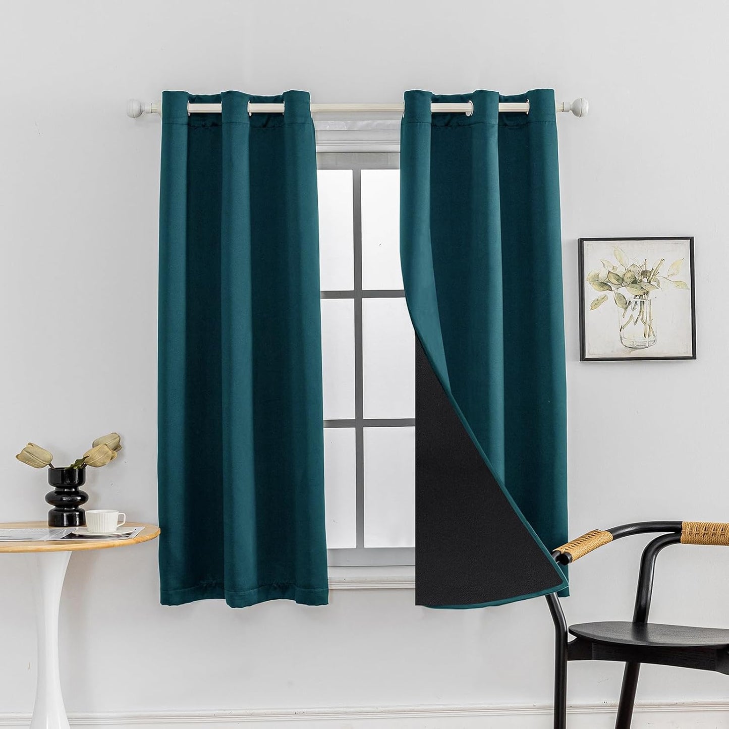 Anytime 100% Blackout Curtain Set, Thermal Insulated & Energy Efficiency Window Draperies for Guest Room, Full Shading Panels for Shift Worker and Light Sleepers（Greyish Blue, 2 Panels, 42W x 45L）